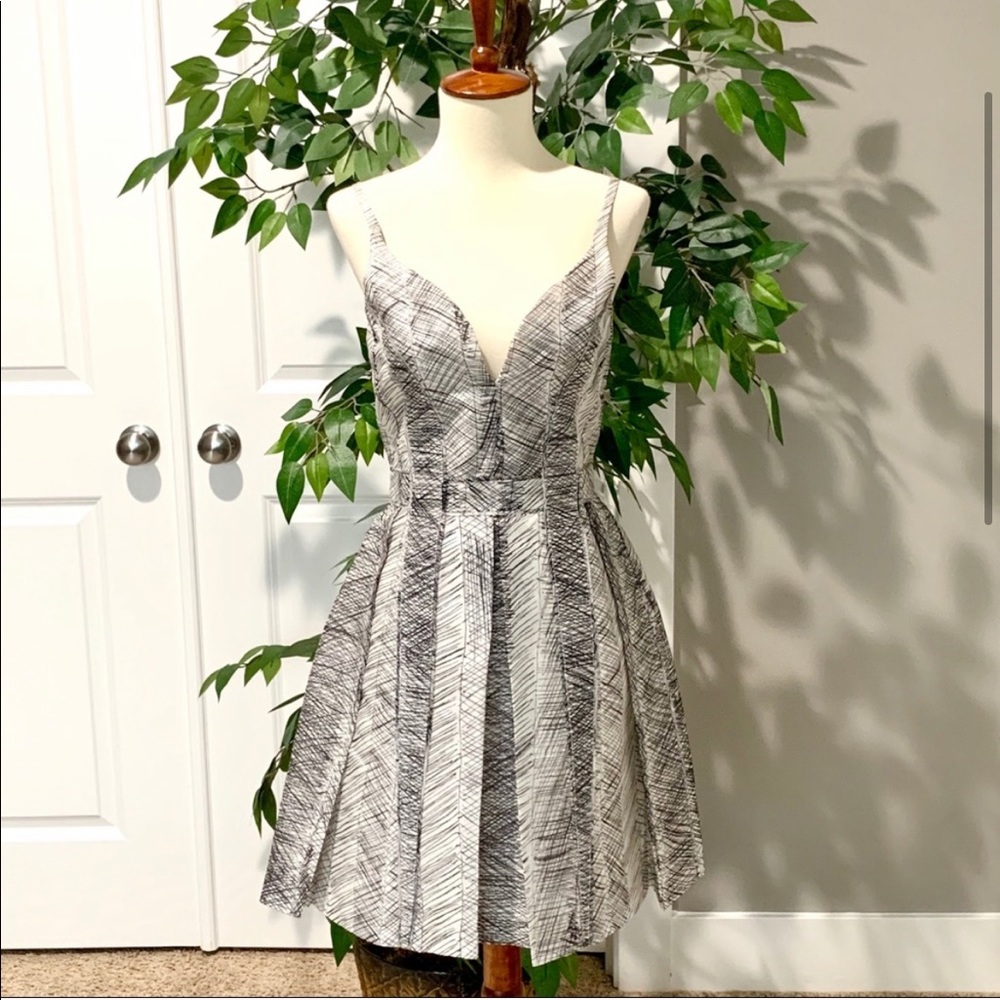 Designer Structured Silk Fit & Flare Scribble Dress